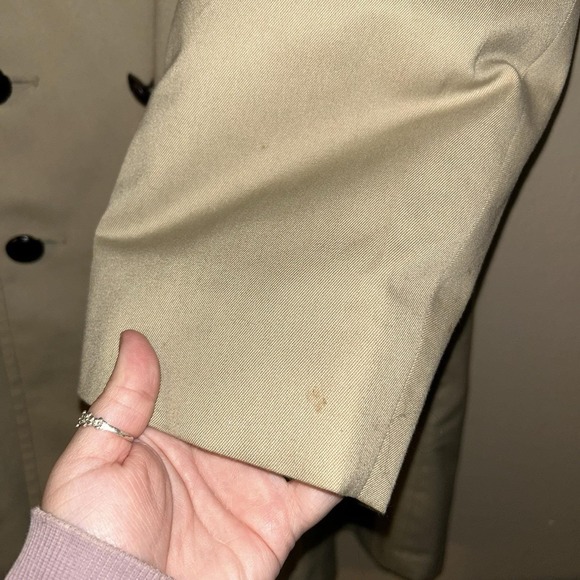 London Fog Trench Button Jacket Beige Tan 40 Long 1970s Lined Fur Jacket - Picture 8 of 12